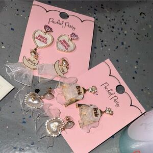 Pink and White Heart Earrings Set
